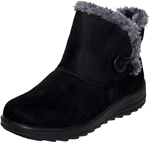 Womens Ladies Lightweight Fur Lined Girls Warm Casual Comfort Winter Ankle Boots UK Sizes 3-8 (UK 8, Black)