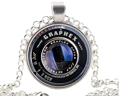 Vintage Black Old Camera Lens Pendant Necklace Photographer Silver Jewellery Gift
