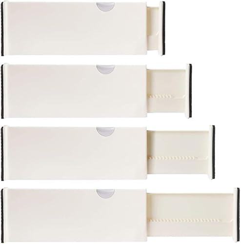 4 Adjustable Drawer Dividers, Organize Silverware and Utensils in Home Kitchen, Divider for Clothes in Bedroom Dresser, Designed to Not Snag Underwear and Bra Fabrics, Bathroom Storage Organizers