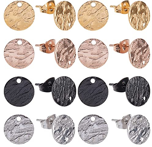 SUNNYCLUE 1 boîte 40PCS 4 Couleurs Boucles Oreilles Rondes et Plates 304 Clous Oreilles en Acier Inoxydable avec Dos avec Trous pour la Fabrication Bijoux Collier de Boucles d'oreilles Bracelet