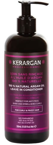 Kerargan - Daglig Disciplinerande Vård Utan Sköljning med Arganolja för Olydiga, Torra och Krulliga Hår - Näringsrik, Anti-Friss, Utredande - Utan Sulfater, GMO, Mineralolja - 350ml