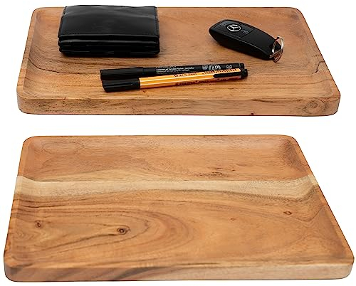 Plogis Holztablett Rechteckig aus Akazie - 2er Set aus 30 x 20 cm Deko Tablett Holz Groß/Dekotablett Holz Länglich/Holzbrett Deko Tablett Rechteckig Ablage Schreibtisch/Dekoschale