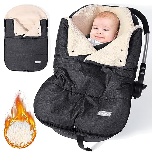 Orzbow Fußsack Babyschale Winter, Universell Einschlagdecke Babyschale mit Verstellbarem Kragen, Warmes Berbervlies Futter, Reißverschluss, passend für Maxi-Cosi, Cybex, Römer usm (Dunkelgrau)
