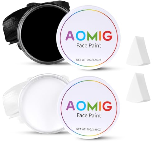 Aomig Körperfarben Upgrade70g 2Pcs Face Paint und Bodypainting Farben Schminke Kinder Waschbar Körperfarbe Gesichtsfarbe Kinderschminke Make up Theaterschminke Karneval Halloween Party (weiß+schwarz)