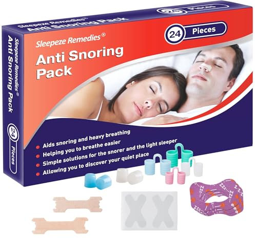 Sleepeze Anti Snoring Pack, 24 Pack Effective Stop Snoring Aids For Men And Women, Mouth Tape For Sleeping, Nasal Strips, Nasal Dilators, Earplugs, Anti Snore Sleep Aids and Devices For Snoring Relief