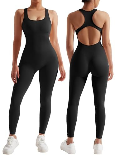 RXRXCOCO Sleeveless All In One Jumpsuit Women Racerback Unitard Scoop Neck Seamless Bodycon Jumpsuits Fitness Yoga Romper