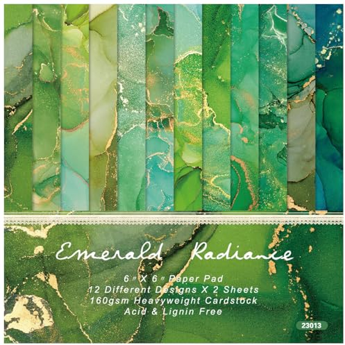 ZAKHSE Motivpapier 15,2x15,2cm, 48 Blätter Designpapier mit Aquarellmuster, Bastelpapier Bunt Einseitige Bedruckt Scrapbook Papiere, Farbige Dekorpapier Fotoalbum Hintergrund Scrapbook Zubehör-Grün