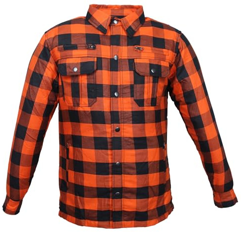 Motorrad Hemd Kev Aramid Biker Hamdjacke Reißfest Holzfällerhemd Wasserdicht Herausnehmbare Protektoren Chopper Lumberjacke (DE/NL/SE/PL, Alphanumerisch, L, Regular, Regular, Orange / Schwarz)