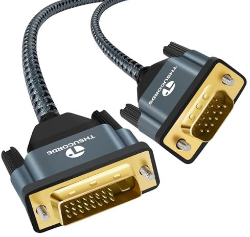 Thsucords DVI auf VGA Kabel 3M, Unidirektionaler DVI D auf VGA Adapter, Stecker auf Stecker Vergoldet Geflochten, 1080P Full HD Kabel für HDTV, PC, Laptop, Monitor, Projektor