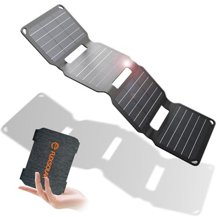 Cargador Solar Mini 10 W, FlexSolar Panel Solar E-Film IP67, Cargador de Bolsillo para Dispositivos USB, para Exteriores, para Smartphone, Reloj de Pulsera, Cámara