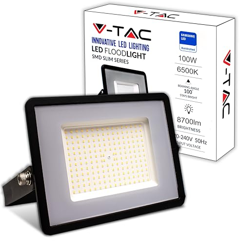 V-TAC LED Strahler Außen 100W - [Samsung Chip - High Performance] - 8700 Lumen - IP65 - Schwarzer LED-Fluter für Haus, Garten, Garage - Wasserdicht - LED-Außenstrahler - Kaltweißes Licht 6500K