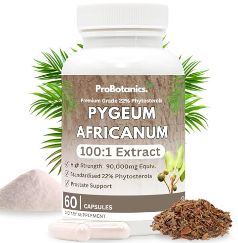 Premium Pygeum Africanum | 22% Phytosterols | 90000mg Equivalent - 100:1 Extract (900mg Per Serving) High Strength Pygeum Bark Extract | Prostate Health Supplement for Men - 60 Capsules