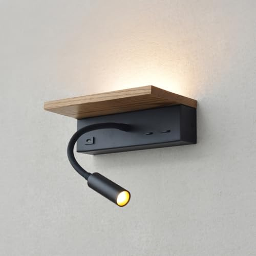 Lámpara de Pared Para Dormitorio Madera,Lámpara de Noche con Función de Carga Tipo C,Lámpara de Lectura Led 3w,Lámpara Moderna 13w con Interruptor para Interior En Pasillo,Cama,Habitación,Hotel,3000k