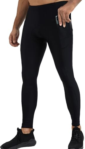 bpbtti Men's Padded Cycling Bike Long Pant Biker Tights Biking Legging Riding Pants with Side Pockets（502,Black,Small