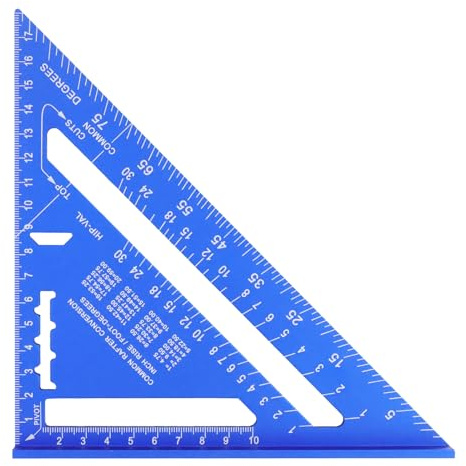 Righello triangolare in alluminio, metrico, righello triangolare imperiale, goniometro triangolare, angolo di arresto, strumento di tracciamento (blu)