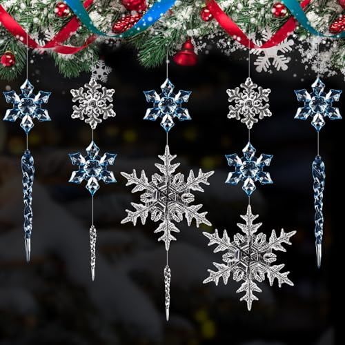 25 pezzi fiocchi di neve, decorazione per albero di Natale, decorazione natalizia in acrilico trasparente, fiocchi di neve, decorazione da appendere per Natale e inverno (blu trasparente)