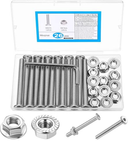 26 Pcs Tornillos M8 Set, Tornillos de Cabeza Plana con Llave Allen M8 x 70 mm, Juego de Tornillos y Tuercas de Acero Inoxidable, Cilíndricos con Hexágono Interior para Muebles y Reparaciones