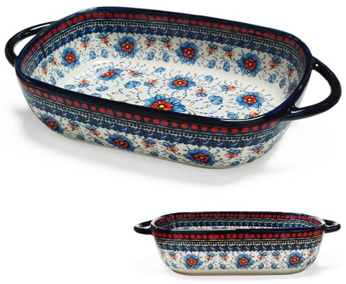 BOYIFEIJIE Plat à gratin rectangulaire en céramique – Plat à lasagnes avec 2 poignées et design floral vintage – Moule pour four, micro-ondes et lave-vaisselle – Idéal pour lasagnes, cocottes et
