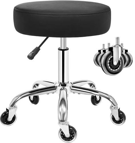 ANWBROAD Rollhocker höhenverstellbar mit Rollen 360° Drehhocker Hocker, Arbeitshocker bis 205 kg belastbar PU-Sitzpolsterung für Salon Spa, Haushalt und Kliniken Schwarz WSC001B