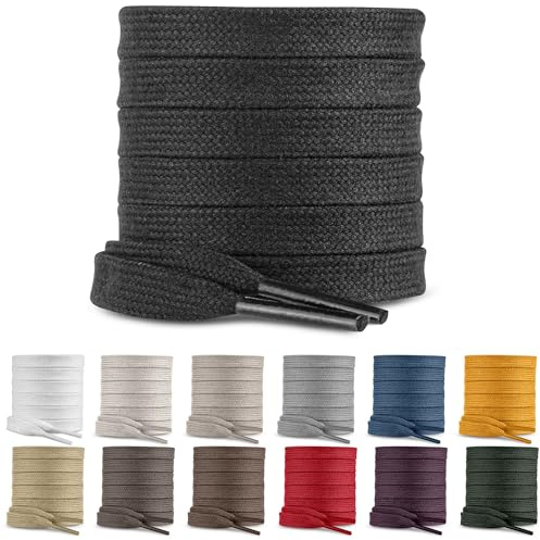SULPO 2 paia di lacci piatti in cotone per scarpe, 60–200 cm di lunghezza, 10 mm di larghezza, lacci piatti per scarpe da ginnastica, Nero , 200 cm