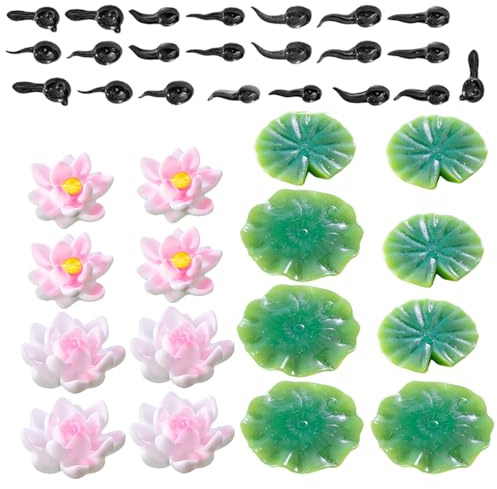 VICASKY Figurines Miniatures de Têtards en Résine Nénuphars et Feuilles de Lotus Artificiels Flottants Fleurs de Lotus Peintes à la Main pour Bassin Intérieur et Extérieur