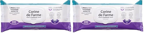 Corine de Farme, Lingettes Hygiène Adulte Extra-Larges x60 - Nettoyage Doux pour Peaux Sensibles, Parfumées, 99% d'Ingrédients Végétaux, Aloe Vera, Idéales pour Visage et Corps (Lot de 2)