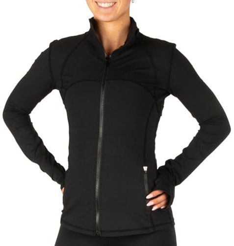 CRS Cross Ice Skating Jacket. Ultra Soft Fitted Full Zip Figure Skating Warm Up Layer for Girls, Women, Practice and Competition. Black Hip Length for Dance, Equestrian and Fitness - X-Large