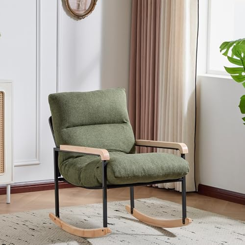 Mingone Fauteuil à Bascule, Moderne, Confortable, avec Assise rembourrée, pour Chambre à Coucher, Fauteuil de Relaxation, avec Structure en métal, Charge maximale : 150 kg (Vert Foncé)