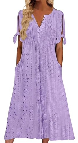 nnOuOnn Summer Maxi Dresses for Women UK 2026 Boho Casual Elegant Ladies Dress Fashion Floral V-Neck Button Short Sleeve with Pockets Sundress Beach (UK, Alpha, M, Regular, Regular, Purple)