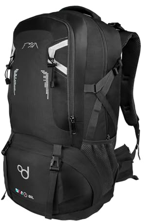 OcioDual Wanderrucksack 60L Schwarze, Arbeitsrucksack Herren, Wanderrucksack Herren, Rucksack Wasserdicht, Reiserucksack, Camping, Survival und Outdoor-Sport