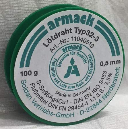 armack Lötdraht Typ32-3 0,5 mm Ø 100g bleifrei Sn95Ag4Cu1