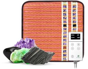 HealthyLine TAO Far Infrared Heating Pad - Small Natural Crystal Gemstones Mat for Back Pain - Electric Auto Shut Off - Rejuvenating Negative Ions Therapy - 18 x 18