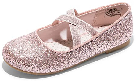 DREAM PAIRS Girl's Ballet Flat Kids Mary Jane Flower Dress Shoes for Wedding Party,Size 1 Big Kid,Pink,Angie-2