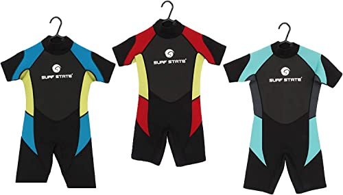 Surf State childs shorty wetsuits, infant childs kids girls boys wetsuit, choice of size and colour (red/yellow, 28 7-8 year)