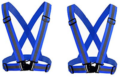 HYCOPROT 2 X Reflektierend Laufen Weste Reflektorweste Sicherheitsweste Fahrrad Motorrad Auto Leicht Elastisch Laufweste Joggen für Damen Herren Erwachsene Kinder (Blau)