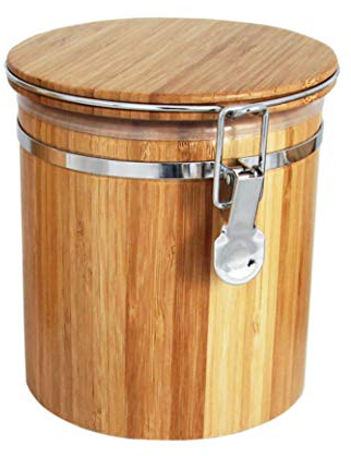 rukauf 1 Liter Bambus-Holz Vorrats-Dose aromadicht Bügelverschluss Vorratsbehälter Frischhalte-Behälter Aufbewahrungs-Box Kaffeedose