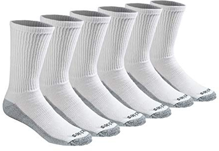 Dickies Men's Dri-Tech Original Moisture Control Crew Socks, Available in M-XXL (6, 12, 18 Pairs), White (6 Pairs), XX-Large