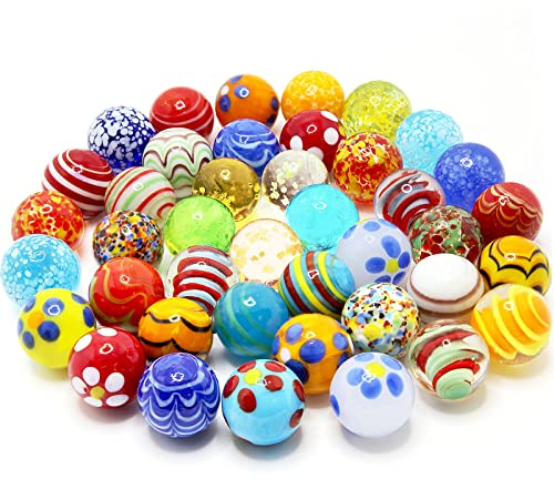 30 PCS Glass Marbles for Kids, 25 Colorful Assorted Marble and 5 Glow in The Dark Marbles Run Games and Accessories for Boys and Girls, Beautiful Marble Bulk for Home Decoration