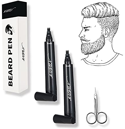 Beard Pen, Beard Pencil Filler for Men, Long-Lasting Coverage Natural Finish Beard, Enhance Facial Hair & Beard Colour, Waterproof, 2PCS (BROWN)
