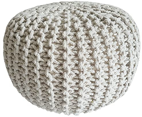 kreatives Wohnen 45 cm Sitzpouf Sitzpuff Grobstrick-Optik kreatives Wohnen Strick Bodenkissen Höhe 30 cm weiß Strickhocker Extra breit