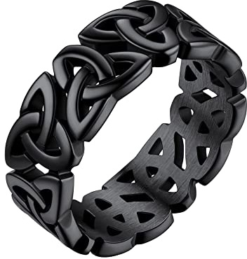 Bestyle Anillos Acero Inoxidable Triquetas Cletas Nudos Anillo de Compromiso Hombre Anillo de Compromiso Anillo Nudo Celta Tamaño 32.5 Negro