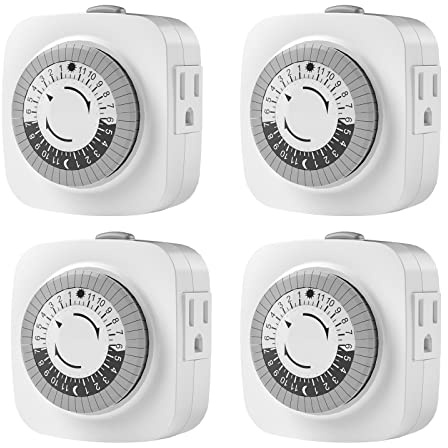 24 Hour Indoor Mechanical Timer with 2 Ground 3 Plug Socket Timer，30 min Daily on/Off Cycle for Lamps, Christmas Tree Lights, ETL Certified, White，4 Pack
