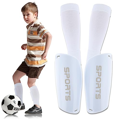 Abeillo 1 par de espinilleras de fútbol para niños con Calcetines, Protector de espinillería de fútbol Duradero con Calcetines, Equipo de prevención de Lesiones para niños de 4 a 9 años