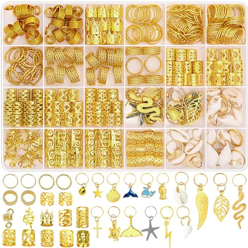 Lucomb 314 Pcs Hair Jewelry for Women Loc Jewelry for Hair Dreadlocks, Aluminum Gold Hair Charm for Braids, Dreadlock Accessories Hairs Decoration with Ring Cuffs Charms for Hairs Braids Accessories