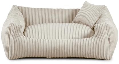 Gutekissen Hundebett aus weichem Material, gefüllt mit Polyurethanschaumstoff, Geripptes Material, schmutzabweisend, Farb- und Größenwahl, inklusive kleines Kissen. (XL - 100x75, Beige)