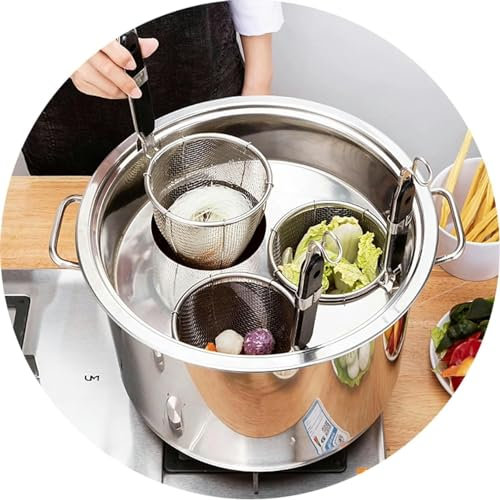 3/4/5 Holes Stainless Steel Noodle Pot and Stockpot, Commercial Stainess Steel Pasta Pot Cooker Insert Set with Divider and Colander Strainer for Kitchen (Color : 4 Holes, Size : D)