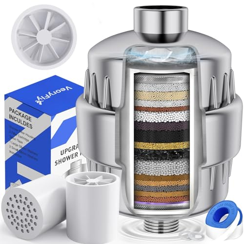 VeoryFly 37 Stage Shower Filter with Vitamin C for Hard Water, High Output Showerhead Filter with 2 Replaceable Cartridges, Shower Water Filter for Removing Chlorine, Heavy Metals and Other Sediments