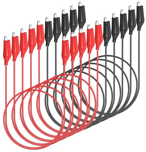 Cleqee Lot de 10 pinces crocodiles - Câbles de mesure avec câble flexible - Bornes isolées à double extrémité - Fils de pontage pour tests de connexion électrique - Rouge et noir