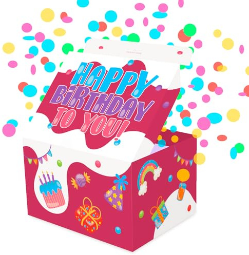 FETTIPOP Esplosiva Coriandoli Scatola Regalo Compleanno (rossa) Birthday 18,5 x 14 x 11 cm, Pacco Regalo Sorpresa, Confezione Regalo, Scherzi Compleanno