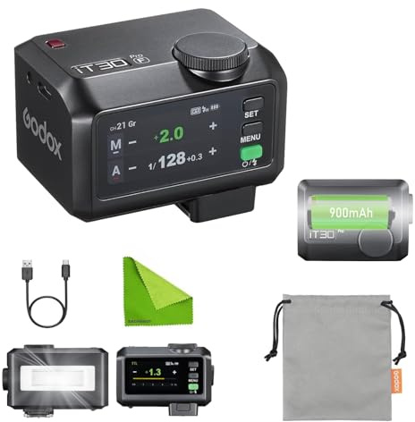 Godox iT30 Pro iT30Pro F Mini Flash Appareil Photo avec Fujifilm, 2.4GHz TTL HSS 1/8000s, Auto Exposition avec Écran Tactile Couleur, Compatible with Fuji X100VI X-E5 XT5 X100V XS20 XS10 XT30II (Noir)